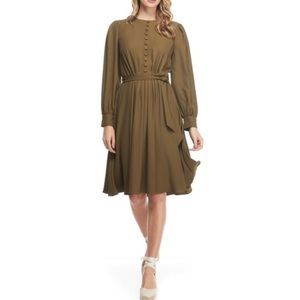 Gal Meets Glam Olive Green Madelyn Long Sleeve Midi Dress